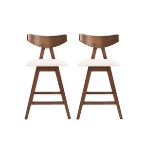 Christopher Knight Home Set of 2 Stocker Upholstered Counter Height Barstools Light Beige/Walnut - 1 of 4