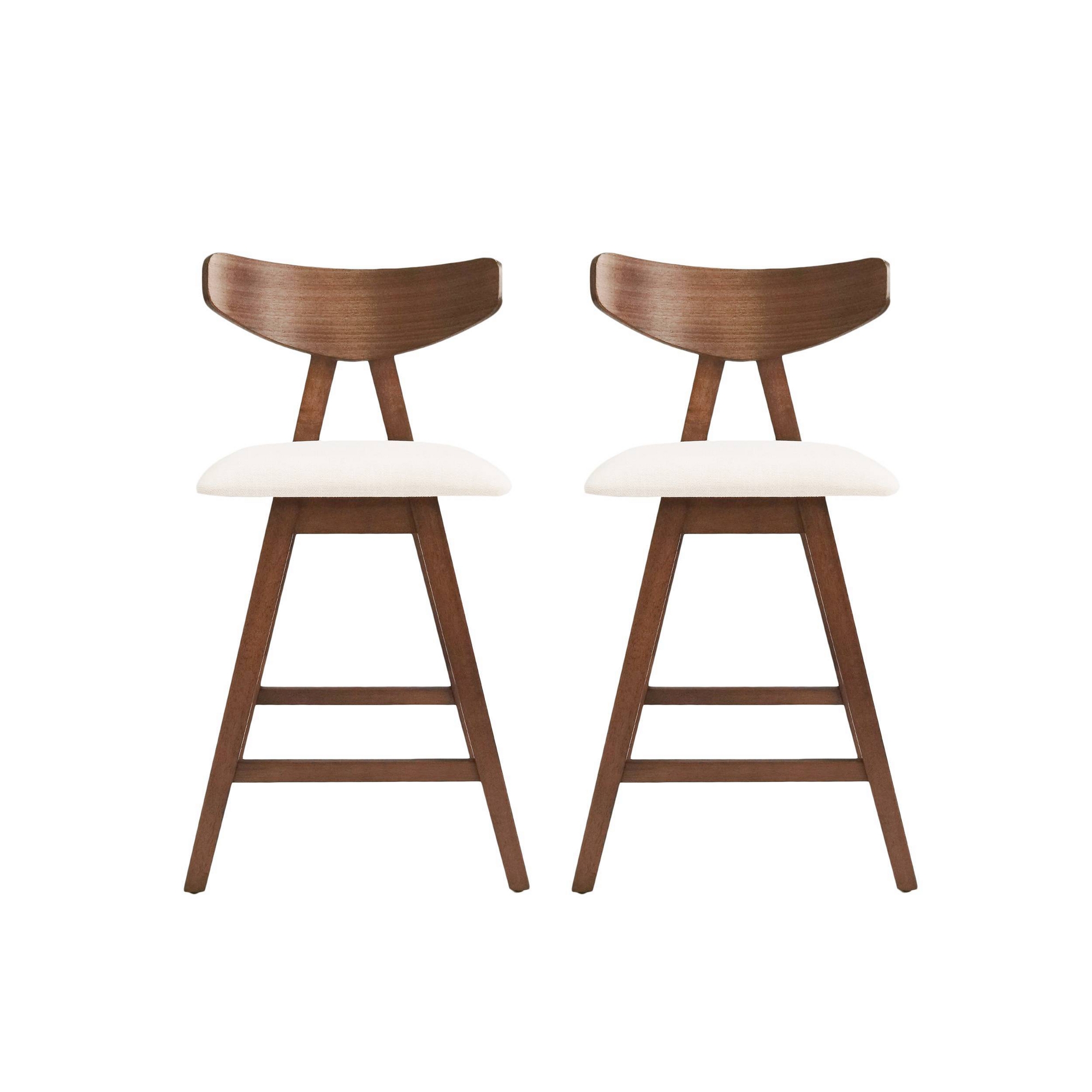 Christopher Knight Home Set of 2 Stocker Upholstered Counter Height Barstools Light Beige/Walnut