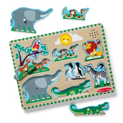 Melissa And Doug Zoo Animals Wooden Peg Sound Puzzle 8pc Target