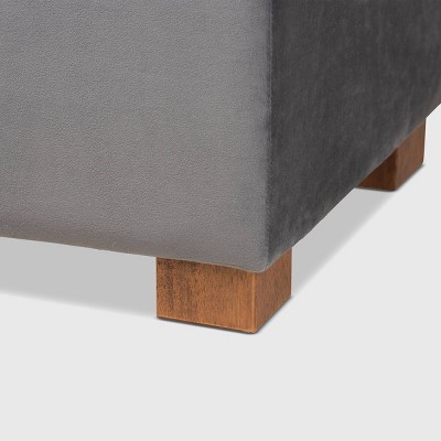 Gray Velvet Upholstered Grid Tufted Storage Ottoman Bench