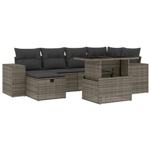 vidaXL 7 Piece Patio Sofa Set with Cushions Gray Poly Rattan - without storage - 1 of 4