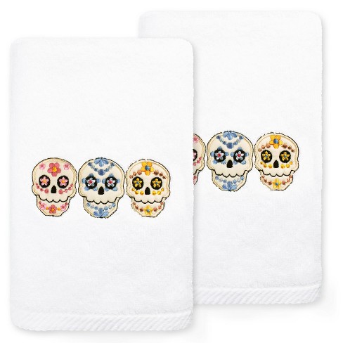 Voatok Gothic Skull Moon Colourful Mushroom Leaves Flowers Kitchen Towels  Dish Towels Set of 2,Gothic Skull Halloween Kitchen Hand Towels,Skull  Lovers