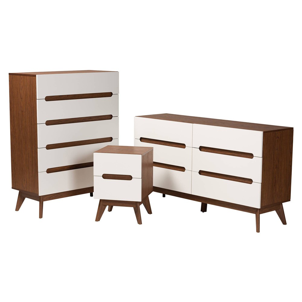 Photos - Bedroom Set 3pc Calypso Two-Tone Wood Storage Set White/Walnut Brown - Baxton Studio
