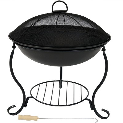 Sunnydaze Outdoor Camping or Backyard Steel Round Raised Fire Pit on Stand with Spark Screen - 18" - Black