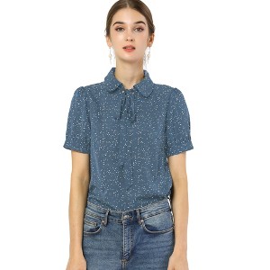 INSPIRE CHIC Women's Retro Dots Print Bow Tie Peter Pan Collar Chiffon Blouse - 1 of 4