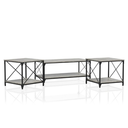 3pc Rosslea Coffee Table And 2 End, Rustic Grey Coffee Table And End Tables