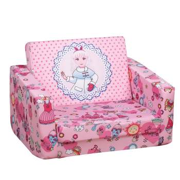 Qaba Kids Fold-Out Couch/Chair Lounger with Space-Themed Washable Fabric & Removable Cushion for 3-6 Years Old