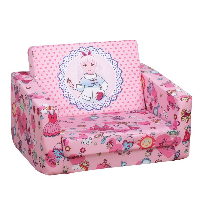 Qaba Kids Fold-Out Couch/Chair Lounger with Space-Themed Washable Fabric & Removable Cushion for 3-6 Years Old, 1 of 9