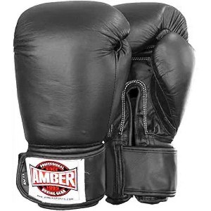 Amber Fight Gear Muay Thai Gloves – Durable Leather, Hook & Loop, for Training, Sparring & Kickboxing, Black - 1 of 1