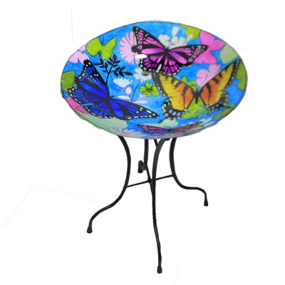 Home & Garden 20.0" Bountiful Birdbath W/Stand Floral Colorful Evergreen Enterprises Inc  -  Bird Baths