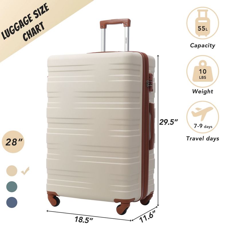 20"/24"/28" Luggage,  ABS Hardside Suitcase with Spinner Wheels and TSA Lock-ModernLuxe, 3 of 8