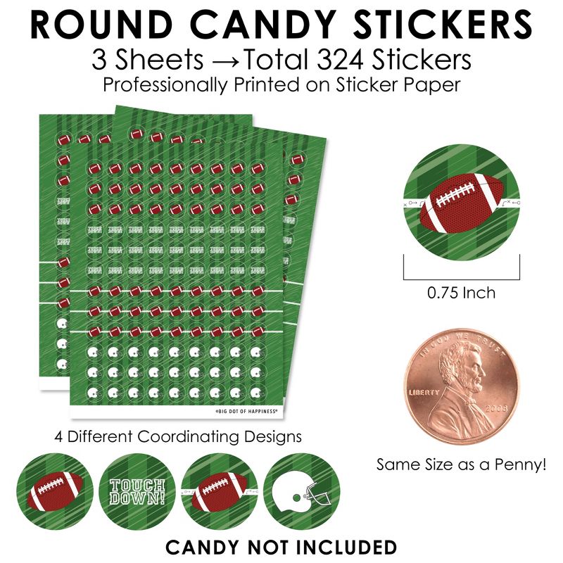 Big Dot of Happiness End Zone - Football - Baby Shower or Birthday Party Small Round Candy Stickers - Party Favor Labels - 324 Count, 3 of 8