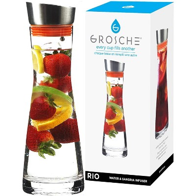 GROSCHE RIO Glass Infusion Water Pitcher and Sangria Maker Carafe with Stainless Steel Smart Filter Lid, 34 fl oz