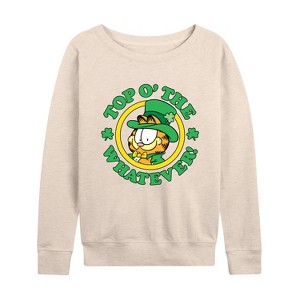 Women's - Garfield - Top O The Whatever Lightweight French Terry Wide Neck Long Sleeve Shirt - 1 of 4