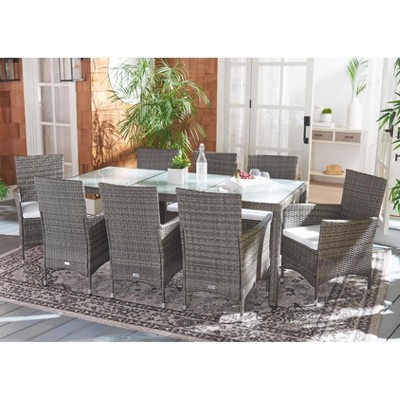 Hailee 8-Piece Gray Brown Wicker Dining Set with Glass Top