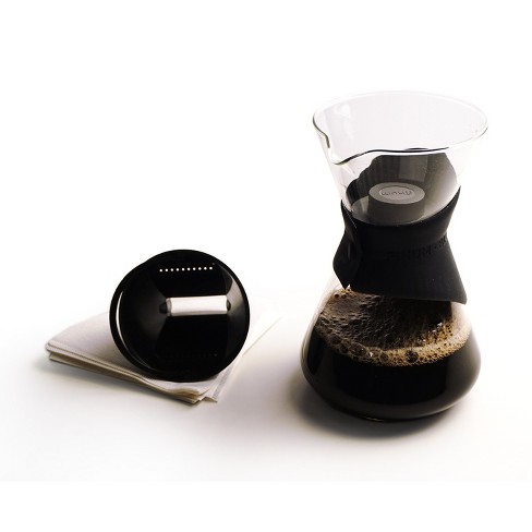 Pour Over Coffee Maker, Borosilicate Glass Carafe and Reusable Stainless Steel Permanent Filter Manual Coffee Dripper Brewer with Real Wood Sleeve