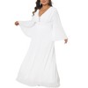 Women's Plus Size V Neck Long Sleeve Open Back Flowy Formal Evening Gowns Wedding Guest Prom Long Dresses - Agnes Orinda - 2 of 4
