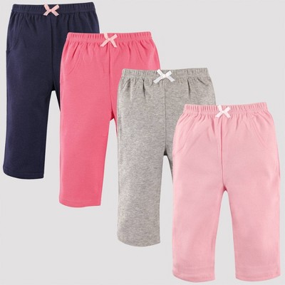 Luvable Friends Baby Girls' 4pk Tapered Ankle Pull-On Pants - Pink/Gray/Blue 0-3M