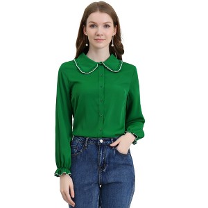 Allegra K Women's Sweet Ruffle Peter Pan Collar Long Sleeves Button Down Shirt - 1 of 4