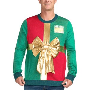 Tipsy Elves Men's Christmas Present Sweater - Funny Ugly Christmas Sweater for Holiday Parties - 1 of 3