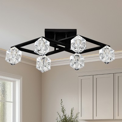 BAOURE 6-Light Crystal Ceiling Light for Dining Room, 24.9in Black Modern Ceiling Lamp with Light Fixture For Farmhouse Entryway Living Room