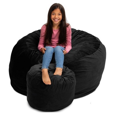 Ultimate Sack 4ft Bean Bag Chair and Footstool, Oversized Comfortable Indoor Floor Lounger, Giant Foam-Filled Furniture for Relaxing, Black Suede