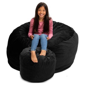 Ultimate Sack 4ft Bean Bag Chair and Footstool, Oversized Comfortable Indoor Floor Lounger, Giant Foam-Filled Furniture for Relaxing, Black Suede - 1 of 4