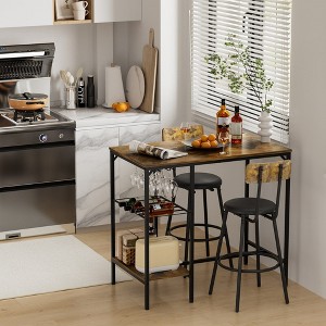 3 Piece Dining Table Set for 2, Counter Height Table Set with 2 Bar Stools, Pub Dining Table Set with Storage Shelves for Bar Kitchen Restaurant - 1 of 4
