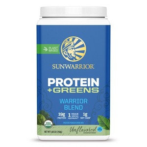 Organic Warrior Blend Protein + Greens Powder, Plant-Based Protein, Unflavored, Chocolate or Vanilla, Sunwarrior, 750gm - 1 of 4