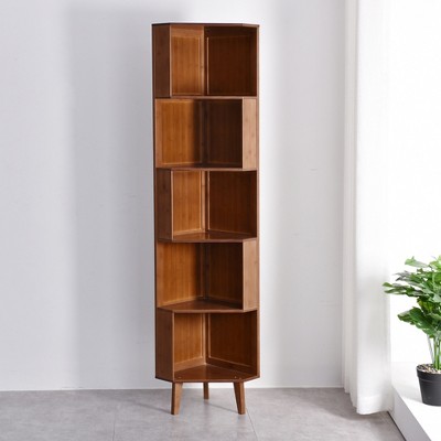 Corner Bookcase, 5 Tier Storage Shelf, Corner Cabinet, Solid Wood Storage Cabinet, 71'' Display Shelf ,For Living Room, Kitchen, Bedroom