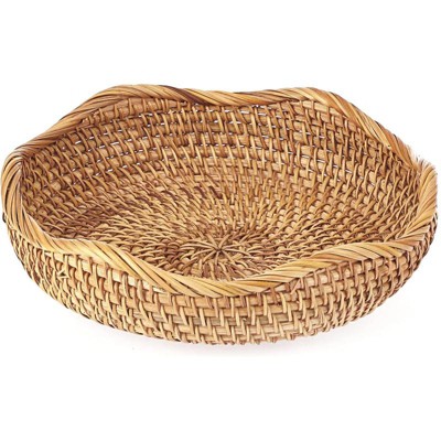BRINJOY 8.5" Woven Rattan Bowl - Handmade Storage Tray for Bread, Fruits, Keys, Kitchen & Entryway Decor (8.5x2.2 inch)