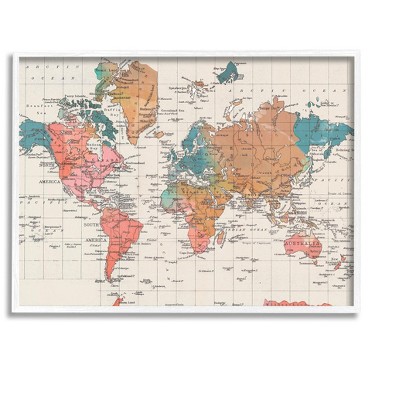 Stupell Industries Detailed Boho World Map Framed Giclee Art