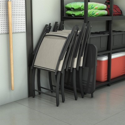Beige and Black Steel 5-Piece Folding Sling Patio Chat Set
