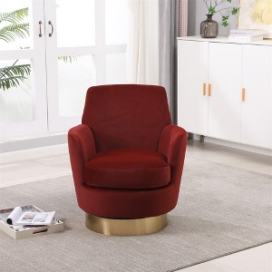 Teddy Swivel Barrel Chair, Swivel Accent Chairs Armchair for Living Room, Round Barrel Chairs with Gold Stainless Steel Base - 1 of 4