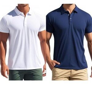 INSPIRE CHIC Men's Short Sleeve Lightweight Regular Fit Casual Business Solid Polo Shirts 2 Packs - 1 of 4