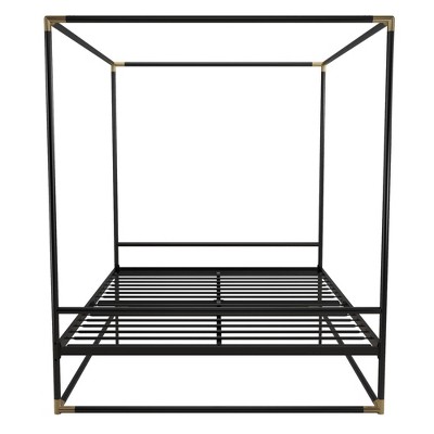 Black Metal Queen Canopy Bed with Gold Accents