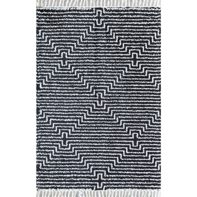 Bennett Black and White Geometric Shag Area Rug