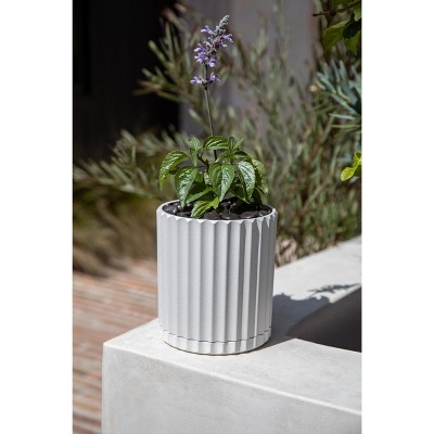 White 6" Plastic-Stone Composite Fluted Planter
