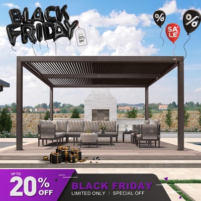 PURPLE LEAF Outdoor Louvered Pergola Sun Shade Outside Canopy with Aluminum Roof for Pool Hot Tub Backyard Garden Pavilion Patio Hardtop Gazebo