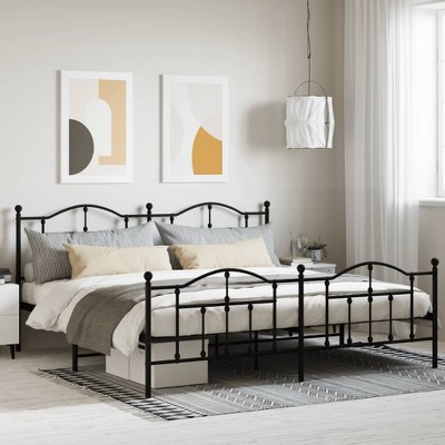 vidaXL Metal Bed Frame with Headboard and Footboard Black 76 in.x79.9 in. King