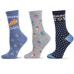 MeMoi Women's 3 Pair Pack Hanukkah Crew Socks - 1 of 1
