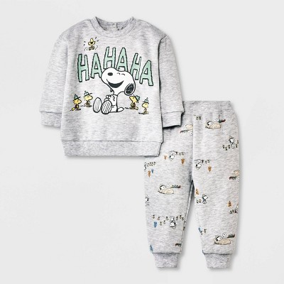 Image of Baby Boys' Snoopy Printed Top and Bottom Set - Heather Gray 12M