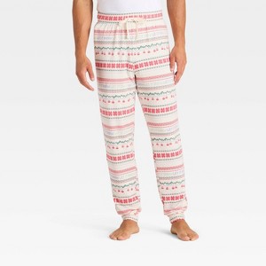 Men's "Let it Snow" Fair Isle Cozy Knit Holiday Matching Family Pajama Pants - Wondershop™ Cream - 1 of 4
