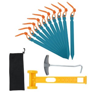 Unique Bargains Reusable 10xNails 1xBag 1xPlastic Hammer 1xNail Puller Tent Pegs 1 Set - 1 of 4