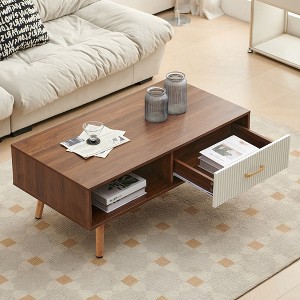 KTMBDW Coffee Table, 41" Mid Century Modern Center Table with Storage Drawer, Rectangle Cocktail Table with Open Shelf for Living Room - 1 of 4