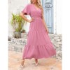 Coolmee Women's Boho Floral Dresse V Neck Short Sleeve  Pleated Waist Summer Casual Elegant Maxi Dresses - 3 of 4