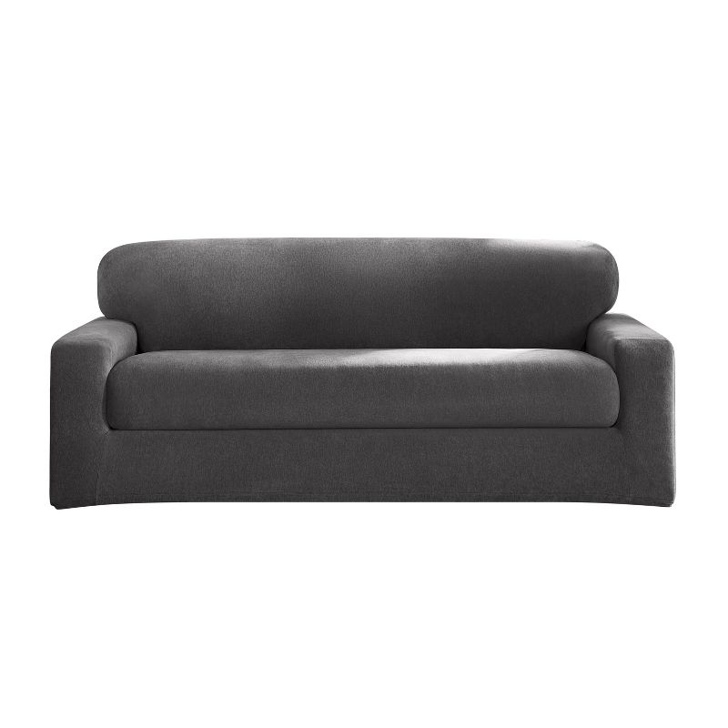 Sure Fit 2pc 96&#34; Wide Cedar Stretch Textured Sofa Slipcover Black, 4 of 8