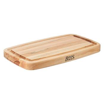 John Boos Large Maple Wood Cutting Board for Kitchen, 18 Inches x 11 Inches, 1.5 Inches Thick Reversible Edge Grain Oval Boos Block with Juice Groove
