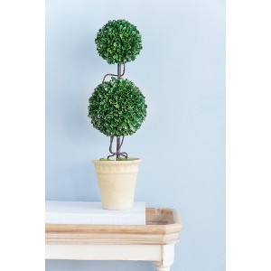 D7x22"H Two-Tiered Faux Boxwood Sphere Topiary in Cream Pot - 1 of 1