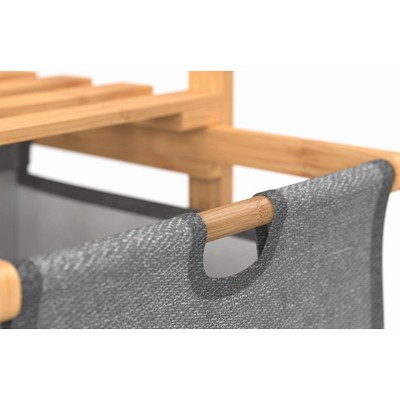 Natural Bamboo Dual Compartment Laundry Sorter with Gray Bags